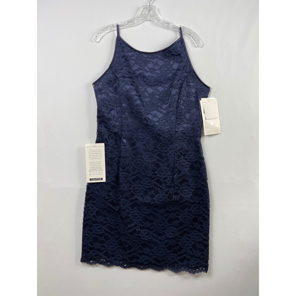 Vintage Scott McClintock Lace Slip Dress Women 12 Navy Blue Sheath Coquette USA
